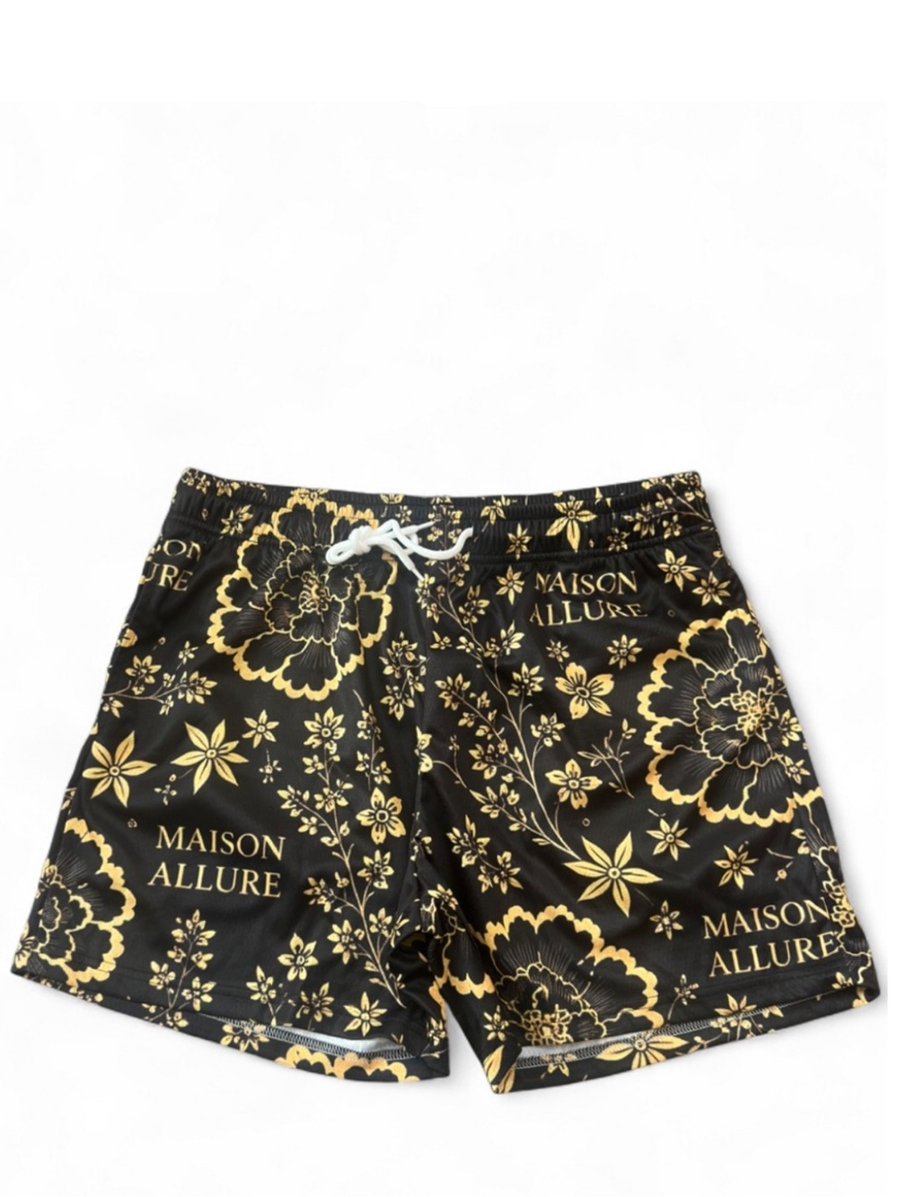 Maison Allure Black/Golden Floral Athletic Mesh Shorts Size Men’s Large (NWT)